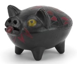 South American black ware pottery pig, 17cm in length : For further information on this lot please