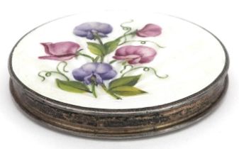 Hardy Brothers, silver and guilloche enamel compact, Birmingham 1953, 7cm in diameter, 90.6g : For