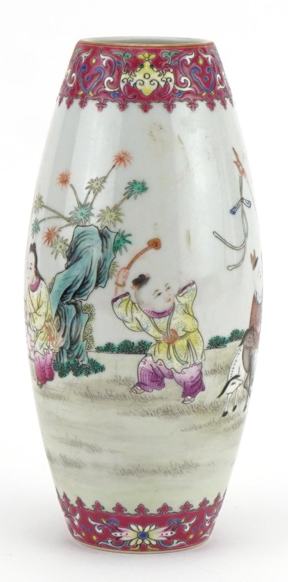 Chinese porcelain vase finely hand painted in the famille rose palette with children playing and - Image 2 of 7