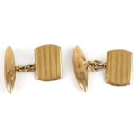 Pair of 9ct gold engine turned cufflinks, 2.5cm wide, 5.7g : For further information on this lot