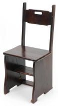 Set of stained pine metamorphic library steps/chair, 82cm high as a chair, 92cm high as a ladder :