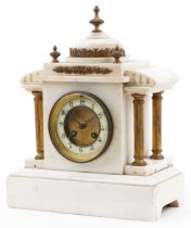 Victorian white marble striking mantle clock with gilt brass mounts, the enamelled chapter ring