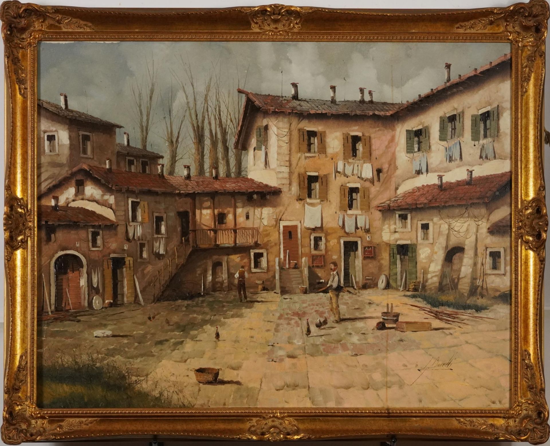 Guido Borelli - Italian courtyard, Italian Impressionist oil on canvas, framed, 80cm x 60cm - Bild 2 aus 5