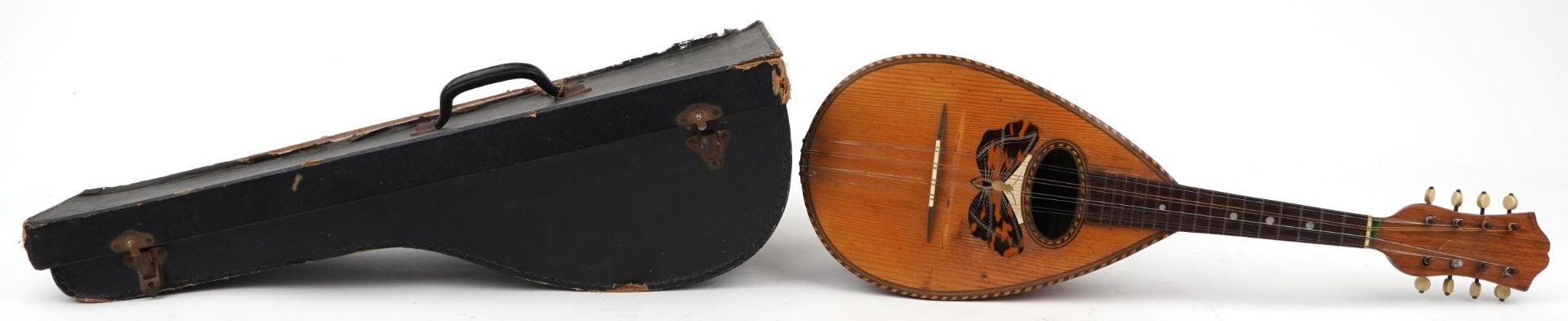 Vintage inlaid melon shaped mandolin with case, Alfredo Albertini paper label to the interior, - Image 2 of 5
