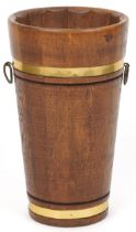 Brass bound oak barrel design stick stand, 46cm high x 27cm in diameter : For further information on