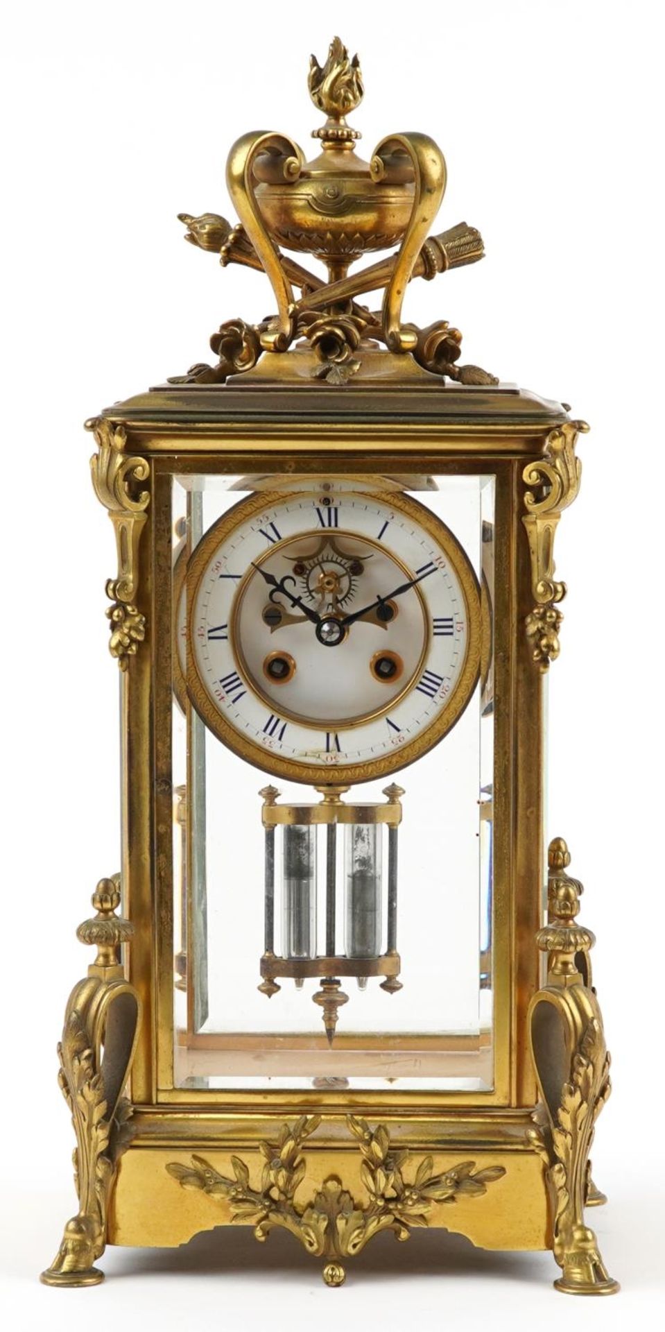 19th century French ormolu four glass mantle clock striking on a bell with visible Brocot escapement - Bild 2 aus 5