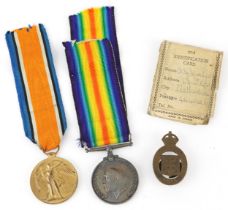 British military World War I pair with On War Service lapel and mirror with identification card, the