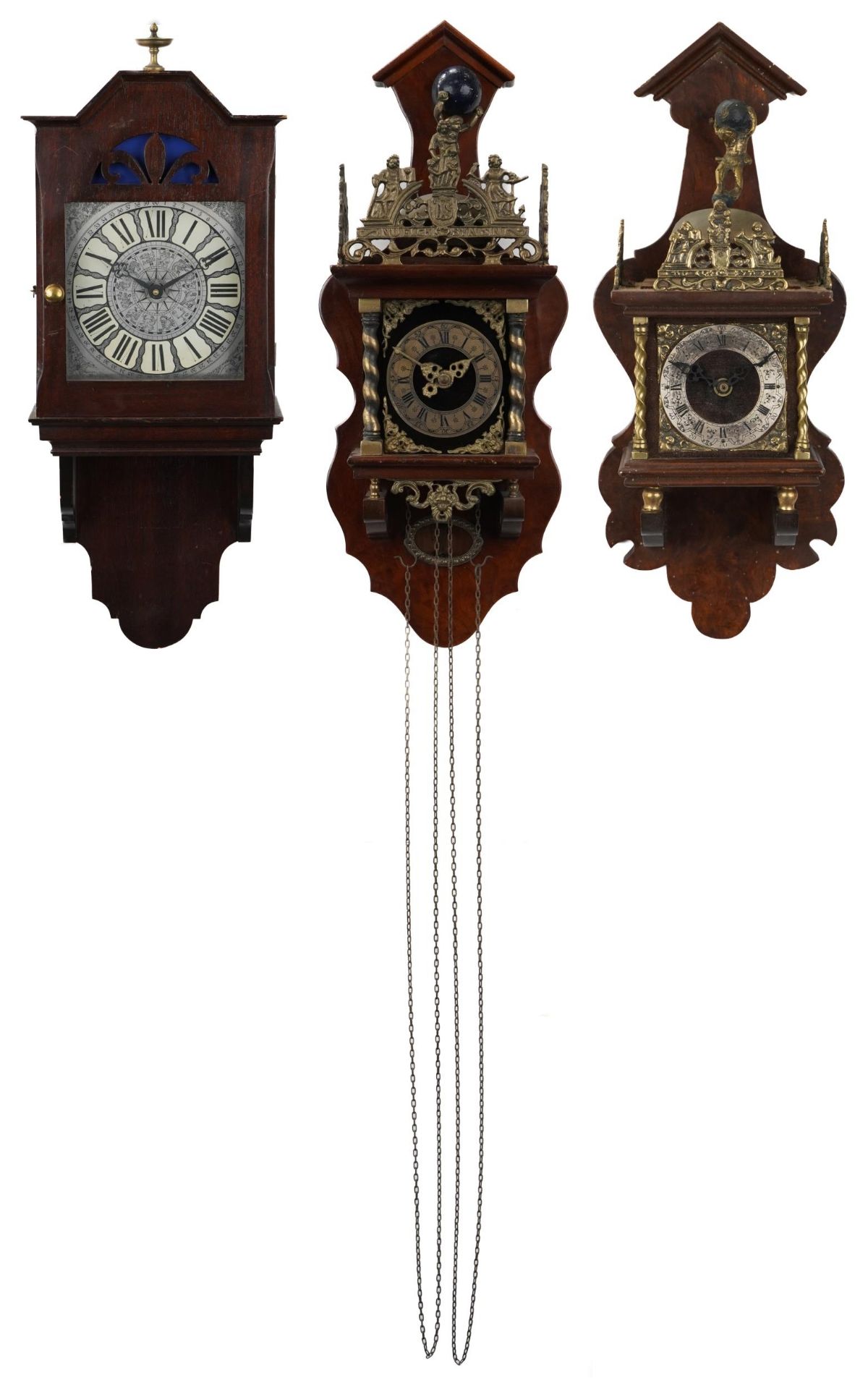 Two exotic and mahogany atlas design wall clocks and a mahogany cased example with silvered face - Image 2 of 9