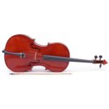 Stentor Student full sized cello, paper label to the interior, the back 30.5 inches in length :