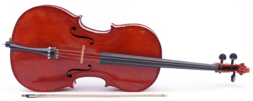 Stentor Student full sized cello, paper label to the interior, the back 30.5 inches in length :