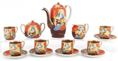Japanese Satsuma part coffee service hand painted with icons, the coffee pot 18cm high : For further