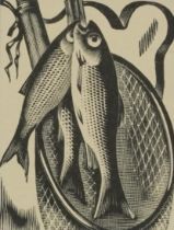 Agnes Miller Parker - Roach and Net, woodcut/lithograph, various inscriptions verso including