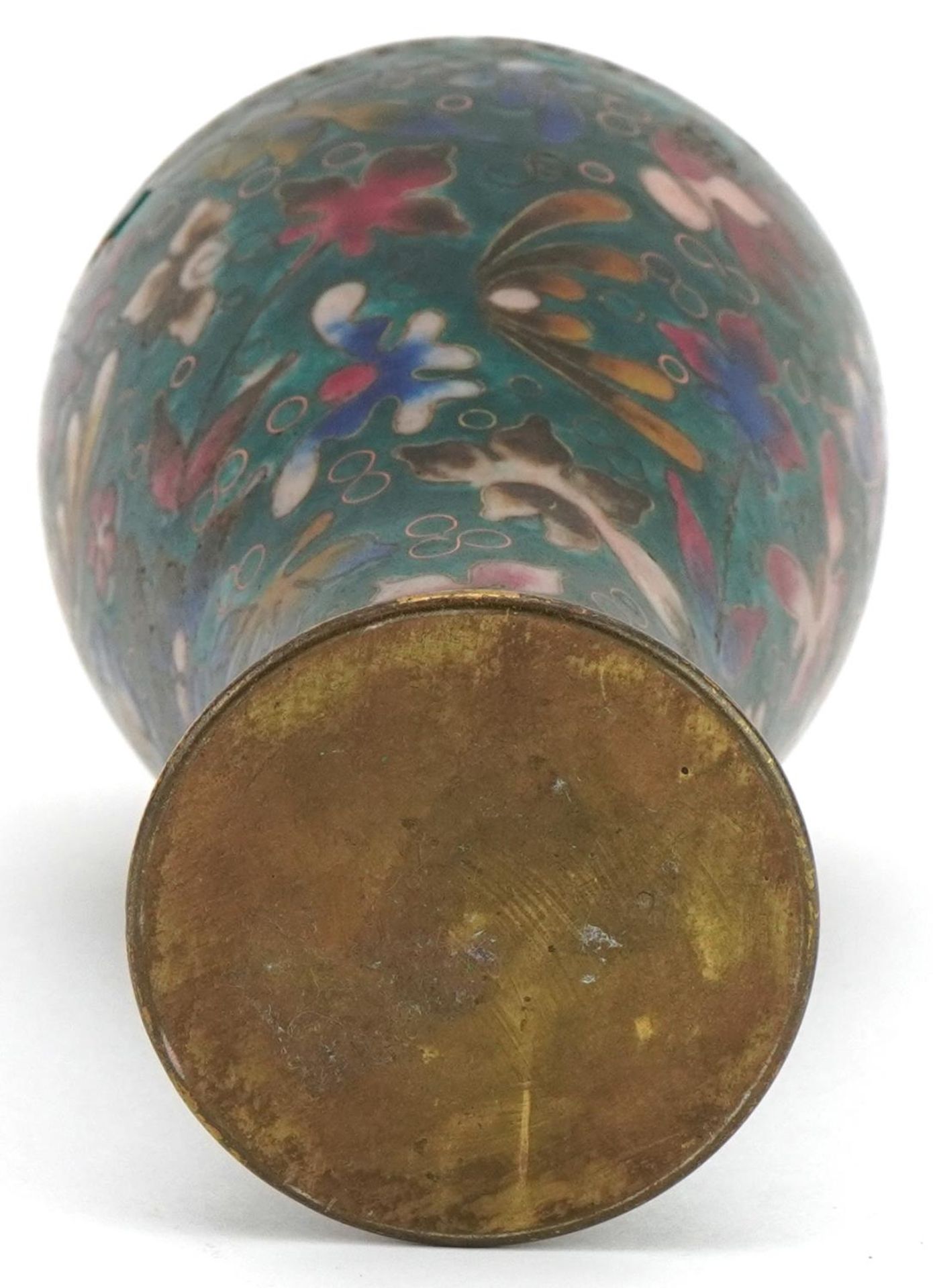 Chinese baluster cloisonne vase enamelled with flowers, 24cm high : For further information on - Image 6 of 6