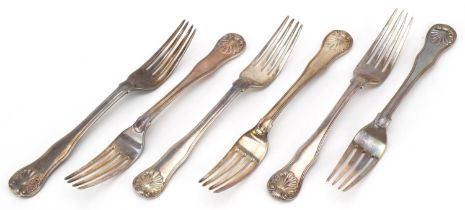 Morris & Michael Emmanuel, set of six George IV silver table forks, London 1828, 21cm in length,