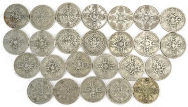 British pre 1947 florins, 260g : For further information on this lot please visit