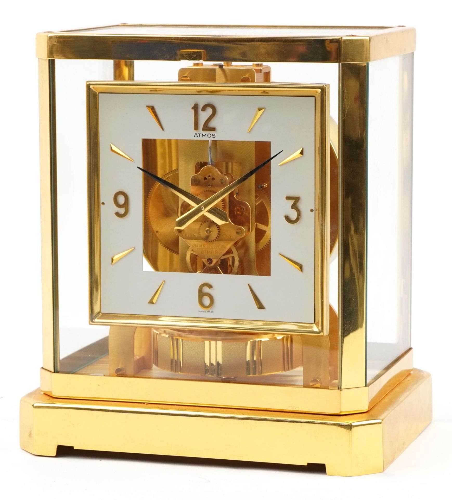 Jaeger LeCoultre brass cased Atmos clock, 23.5cm H x 20.5cm W x 17cm D : For further information