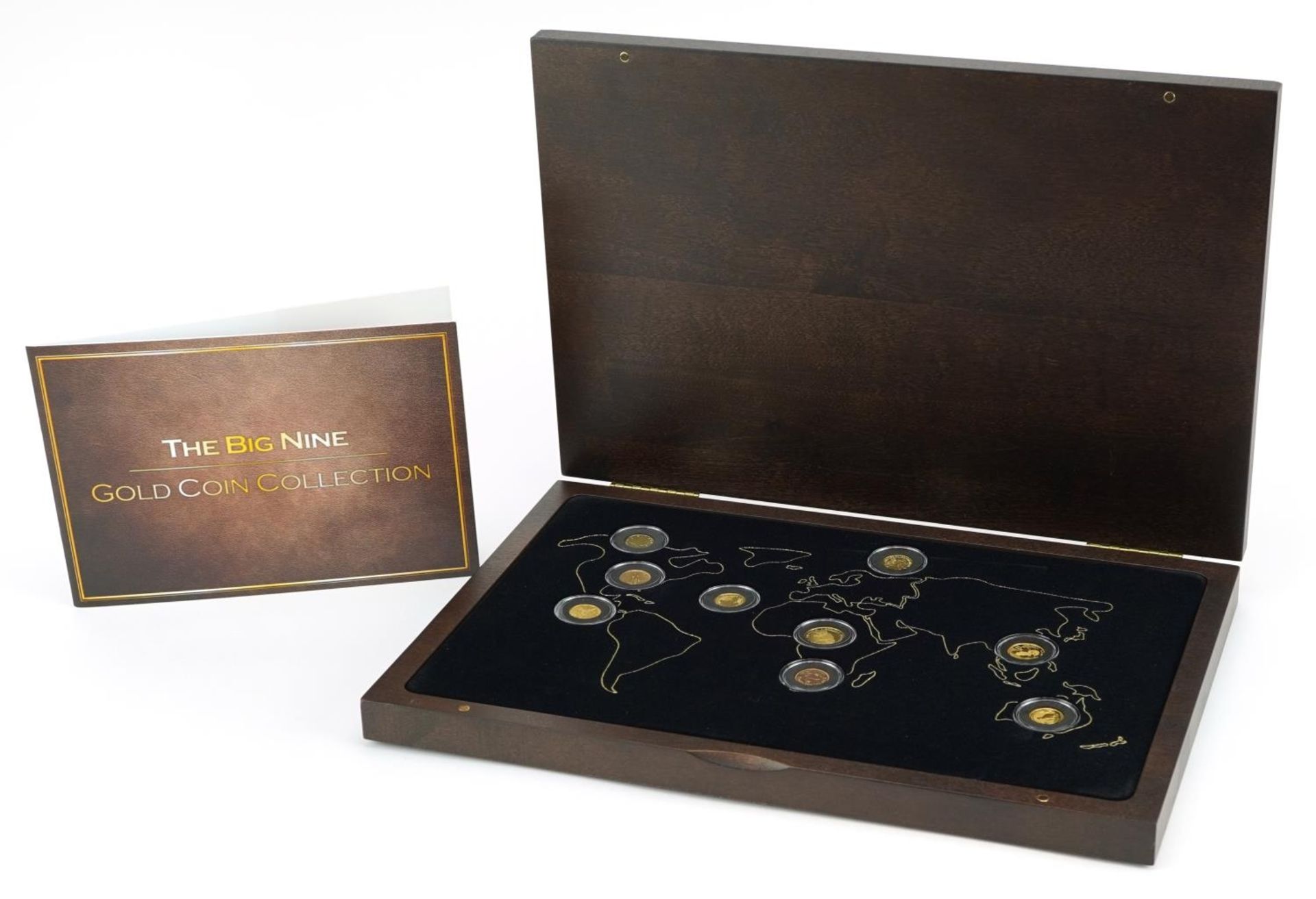 The Big Nine 24ct gold coin collection including 1/10 Krugerrand, 1/10oz Canadian five dollars and