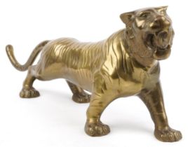 Large Japanese style brass tiger, 76cm in length : For further information on this lot please
