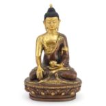 Chino Tibetan partially gilt bronze figure of seated Buddha, 20cm high : For further information
