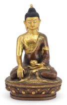 Chino Tibetan partially gilt bronze figure of seated Buddha, 20cm high : For further information