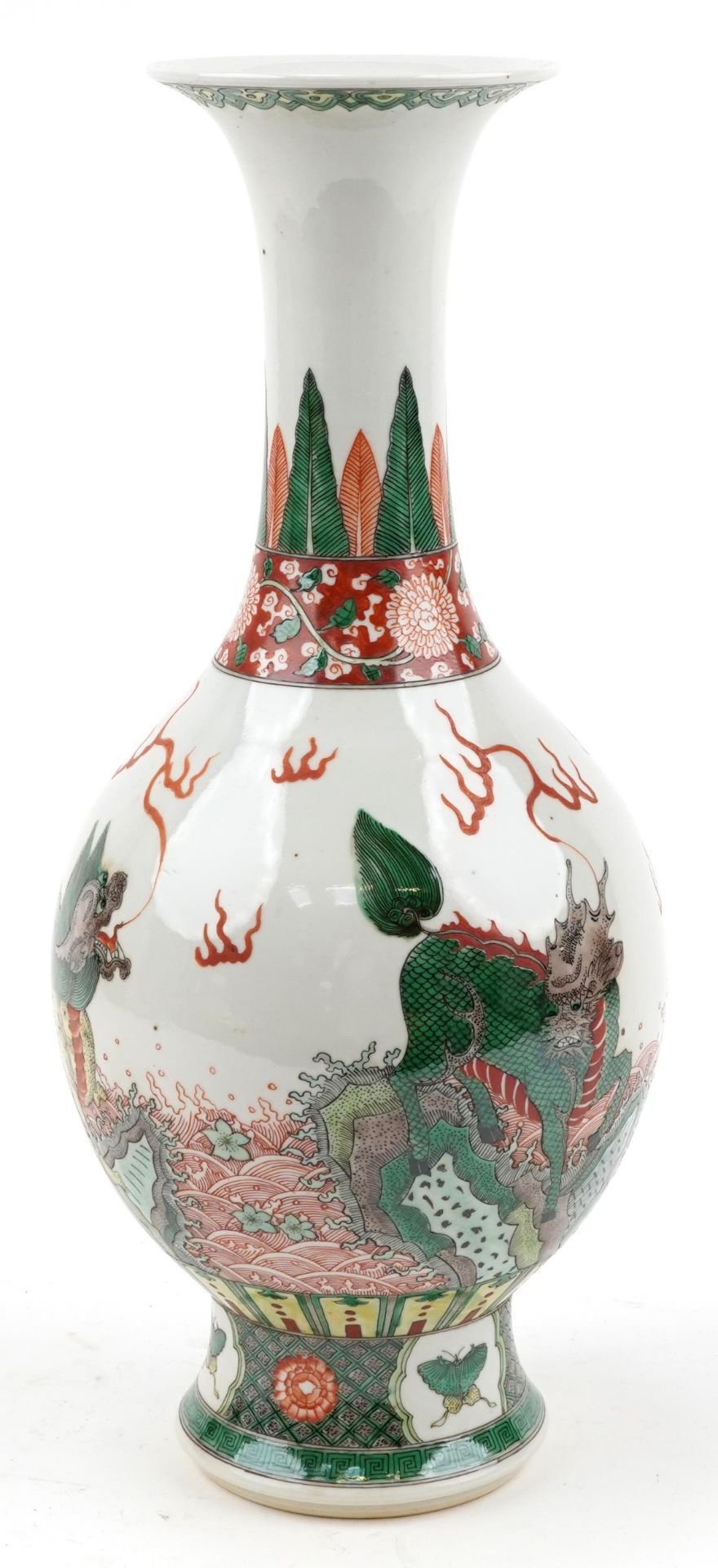 Large Chinese porcelain vase hand painted in the famille verte palette with mythical animals amongst - Image 2 of 6