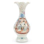 Large Japanese Arita porcelain vase with frilled rim hand painted with figures and flowers, 40cms