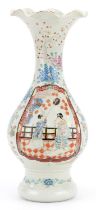 Large Japanese Arita porcelain vase with frilled rim hand painted with figures and flowers, 40cms