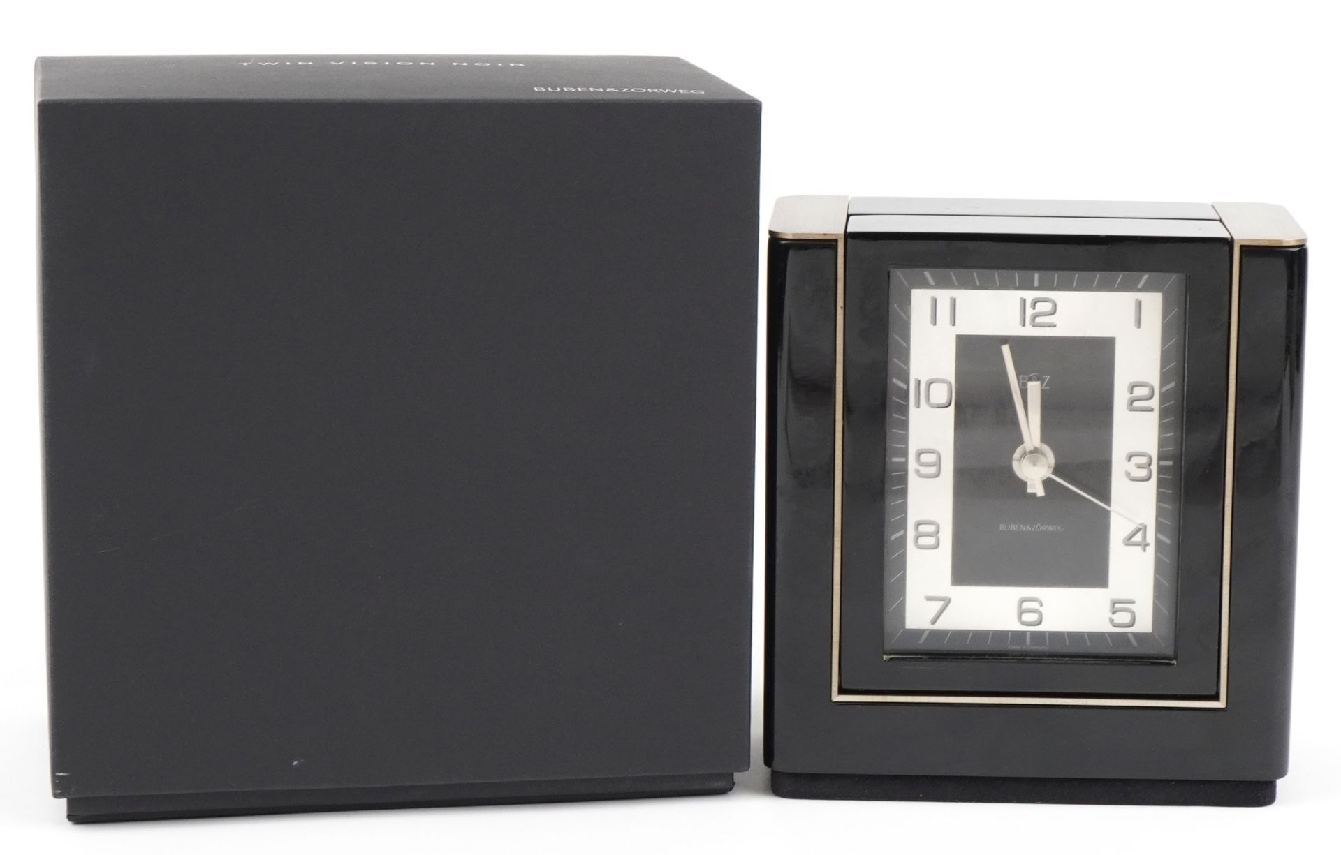 Buben & Zorweg, German double sided two vision lacquered mantle clock having Arabic numerals with
