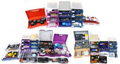 Extensive collection of Meccano accessories, some boxes, mostly arranged in plastic drawer units :