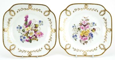 William Pollard for Daniel, pair of early 19th century porcelain plates hand painted with flowers,