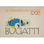 Le Champion du Monde 1926 Bugatti automobilia advertising poster, published Ernst Dryden Collection,