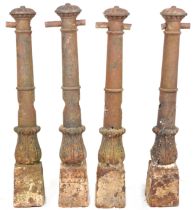 Four Victorian cast iron posts, possibly from Hastings seafront, three cast with names including