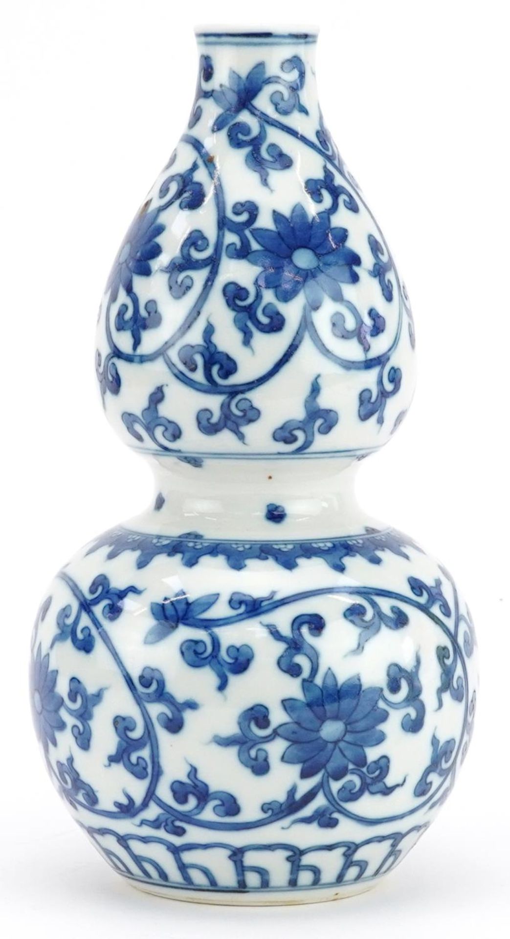 Chinese blue and white porcelain double gourd vase hand painted with flower heads amongst - Bild 2 aus 6