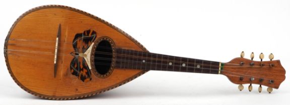Vintage inlaid melon shaped mandolin with case, Alfredo Albertini paper label to the interior,