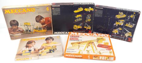 Five vintage Meccano construction sets with boxes including motorised crane set, Standard Range 4