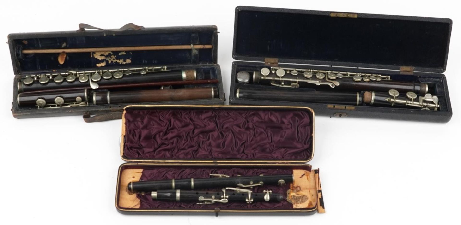 Three Victorian rosewood flutes, two with fitted cases including pieces stamped Beare & Sons of 34 - Image 2 of 13