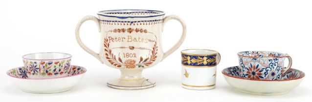 Early 19th century and later English ceramics including pearlware cup and saucer attributed to
