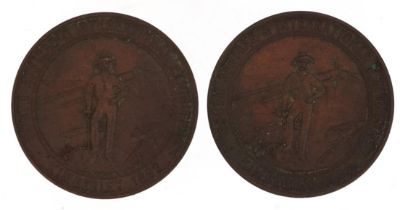 Two Kimberley 1892 South African and International Exhibition bronze medals, 4.5cm in diameter : For