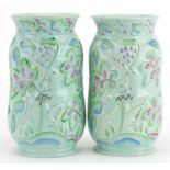 Crown Devon, pair of Art Deco vases hand painted and decorated in low relief with leaping deer