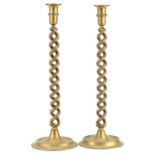 Large pair of 19th century brass open twist candlesticks, 45cm high : For further information on