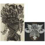 Enid Marx - Design for a Christmas card and Design for a Calendar, two wood engravings, inscribed