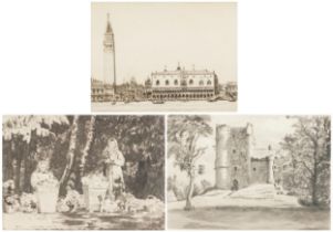 Wilfrid Huggins - Doune Castle, Scotland, St Mark's Square and one other, set of three pencil signed