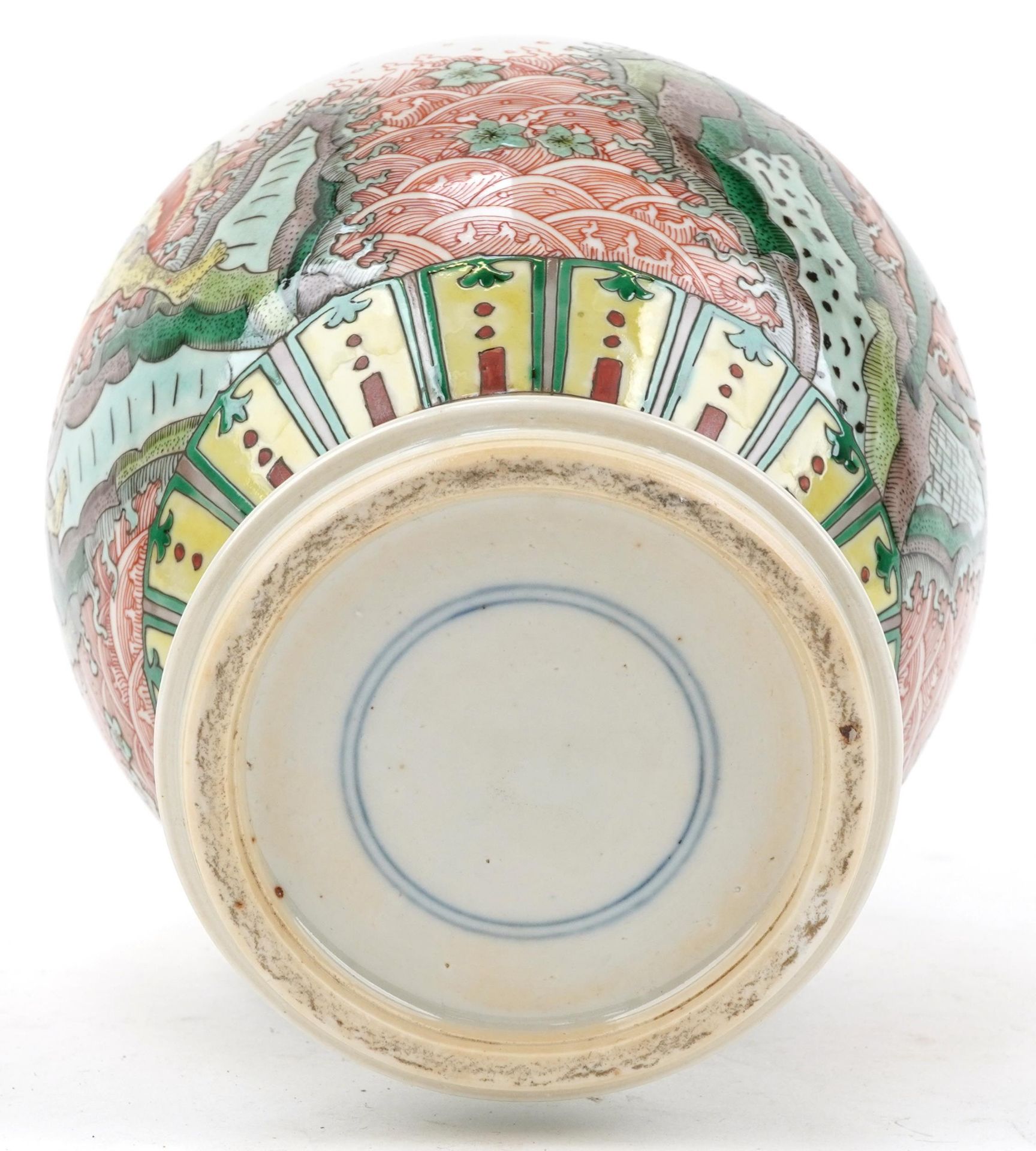 Large Chinese porcelain vase hand painted in the famille verte palette with mythical animals amongst - Image 6 of 6