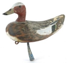 Hand painted wooden decoy duck, 30cm wide : For further information on this lot please visit