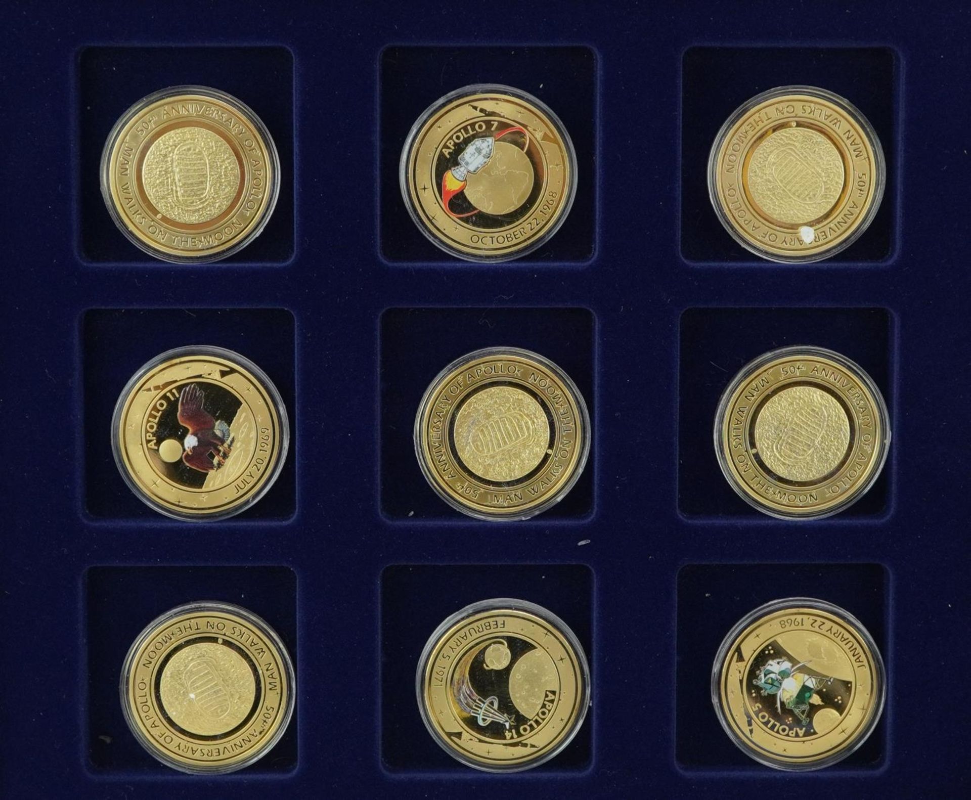 Set of fifteen gold plated coins commemorating 50th Anniversary of Apollo Man Walks on the Moon with - Image 2 of 4