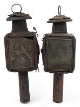 Pair of antique carriage lanterns with bevelled glass panels, each 34cm high : For further