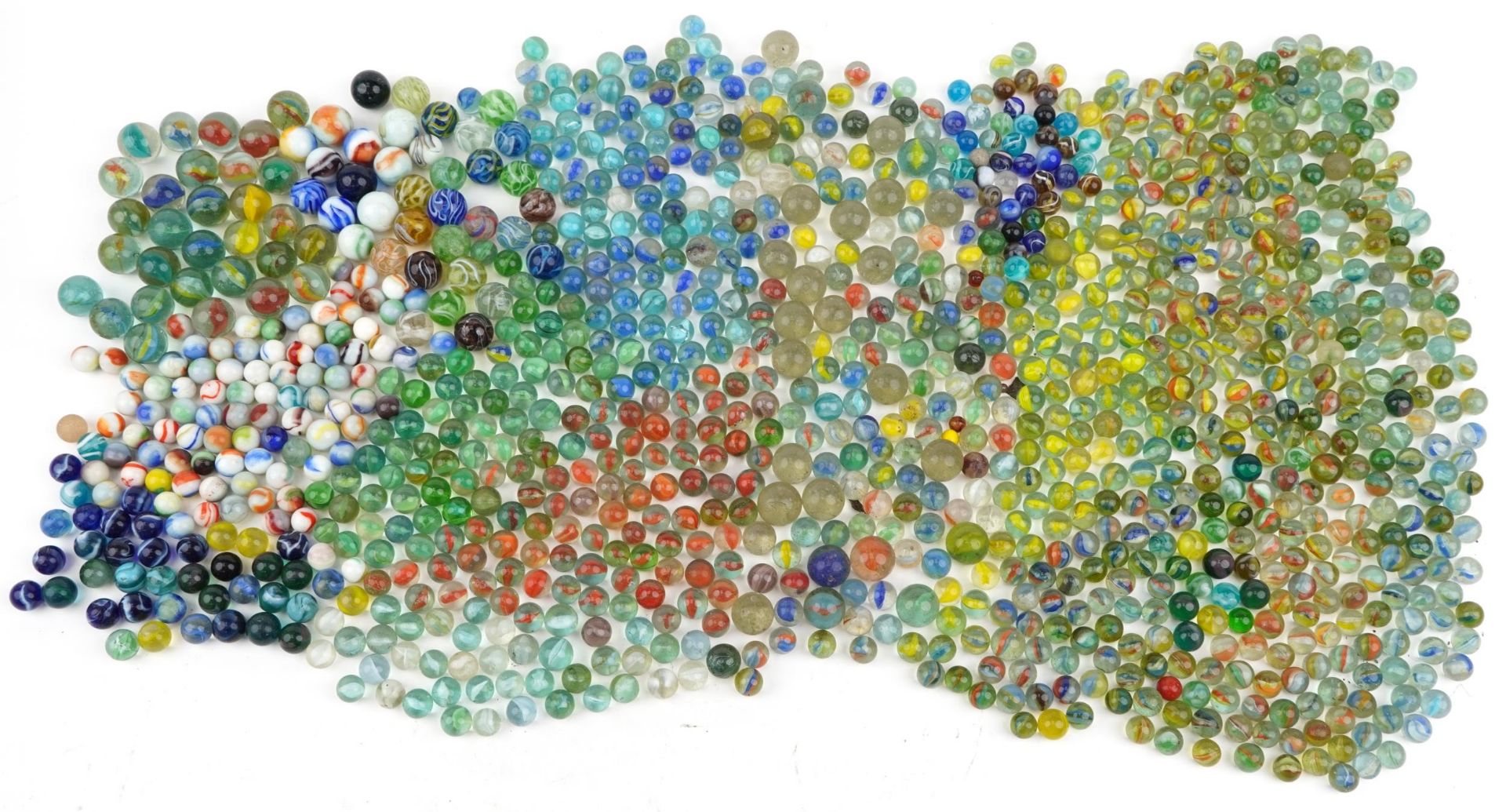 Large collection of antique and later glass marbles, the largest approximately 2.5cm in diameter :