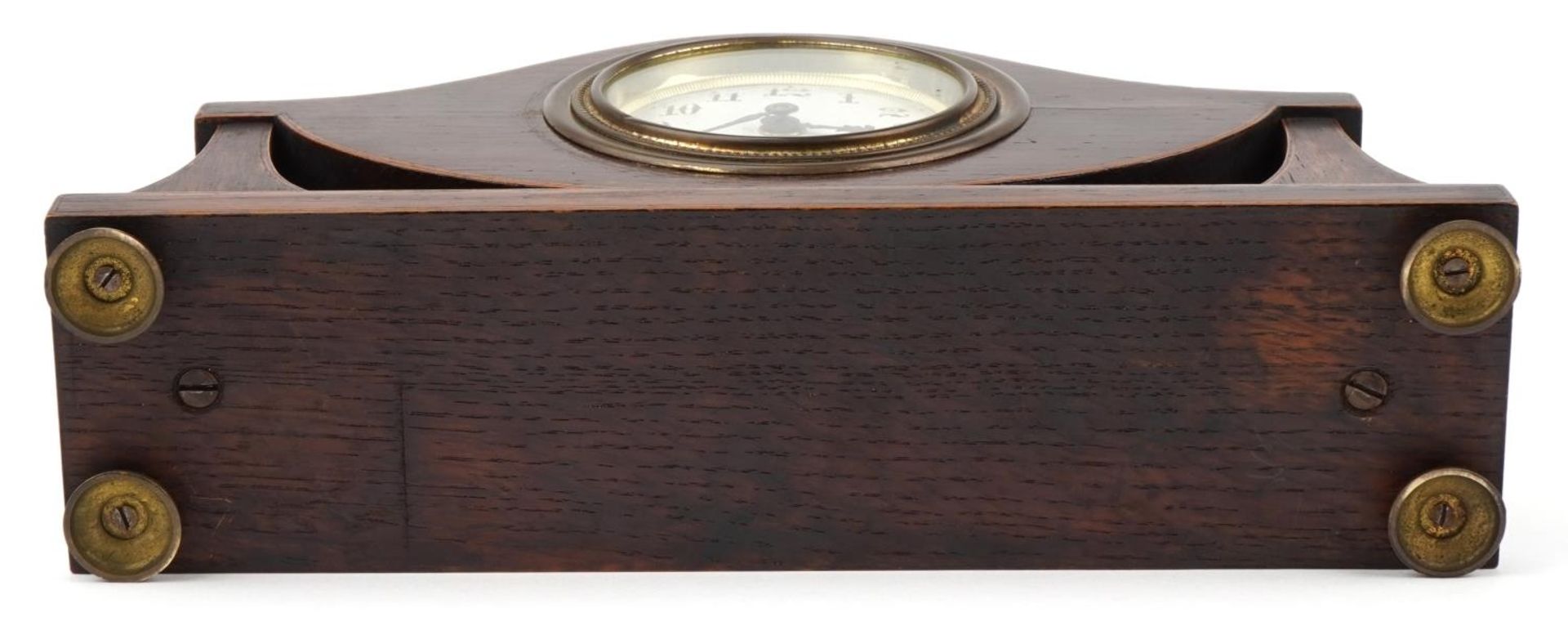 Edwardian inlaid rosewood mantle clock with circular dial having Arabic numerals, 28.5cm wide : - Image 4 of 4