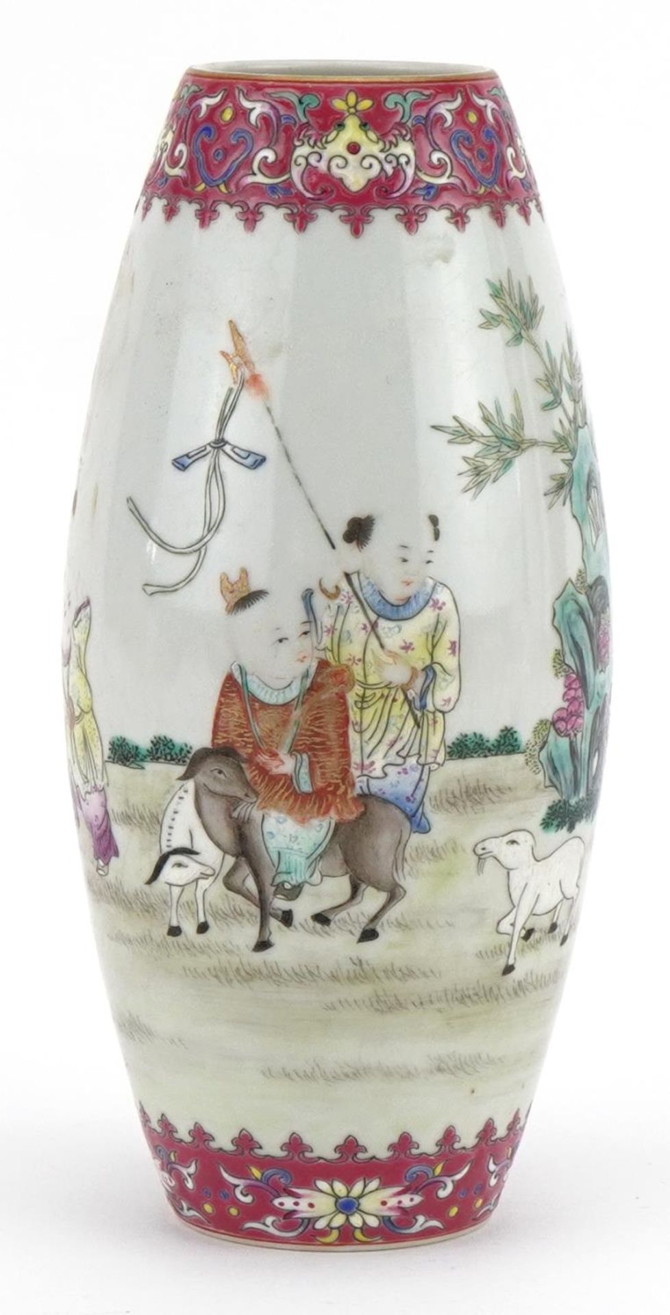 Chinese porcelain vase finely hand painted in the famille rose palette with children playing and - Image 3 of 7