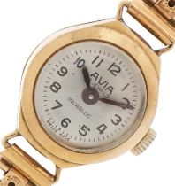 Avia, ladies 9ct gold wristwatch with 9ct gold strap, the case 15.0mm in diameter, total weight 11.